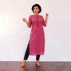 Magenta Pink Kurta With Minimal Embroidery