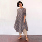 Tan Slate Grey Asymmetrical Dresses With Pant