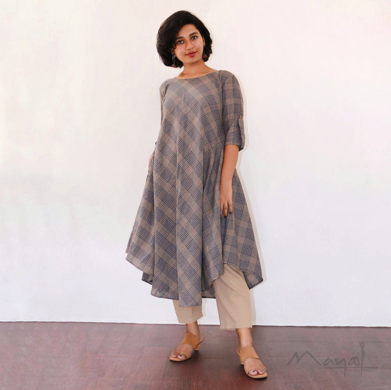 Tan Slate Grey Asymmetrical Dresses