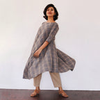 Tan Slate Grey Asymmetrical Dresses With Pant