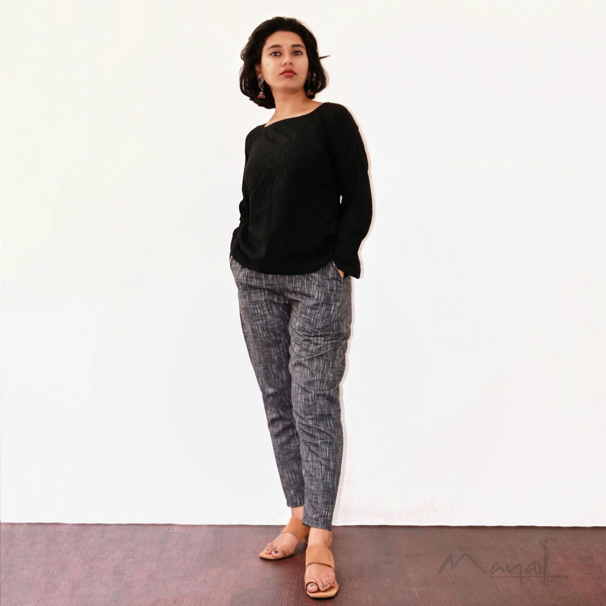 Black Full Sleeve Cotton Short Top