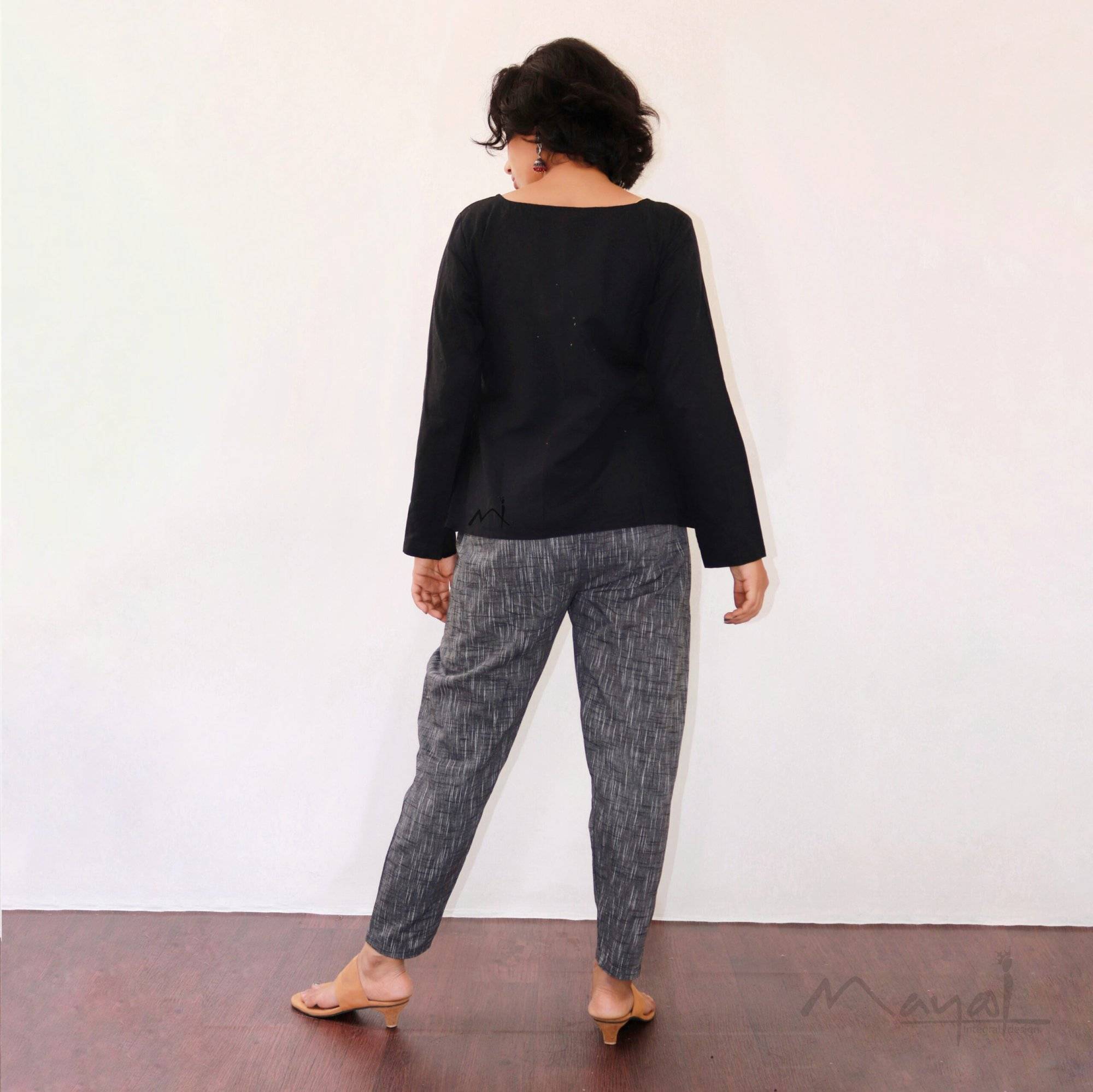 Black Full Sleeve Cotton Short Top
