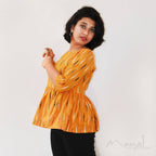 Yellow Ikat Pleated Short Top