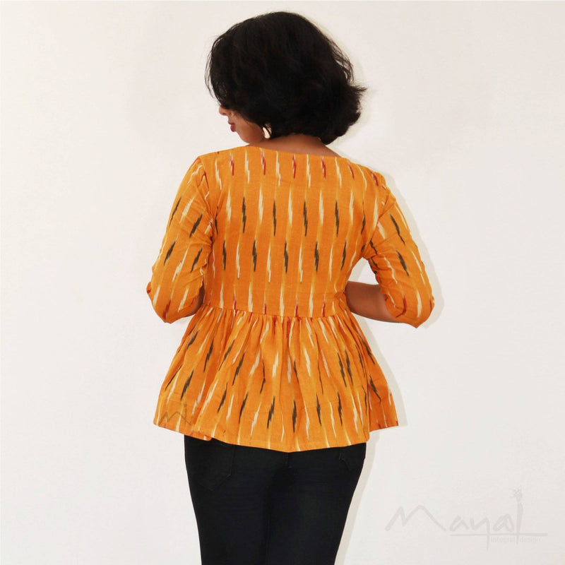 Yellow Ikat Pleated Short Top