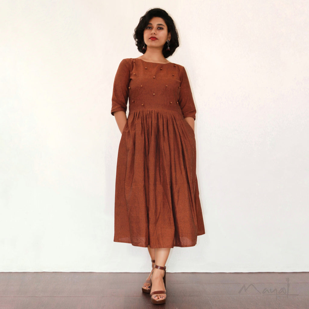 Burnt Orange Fit & Flare Dresses