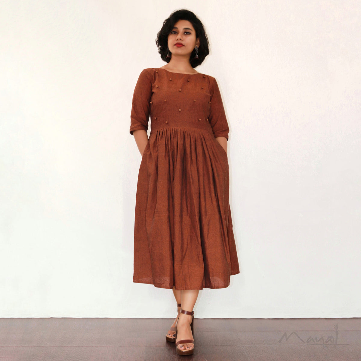 Burnt Orange Fit & Flare Dresses