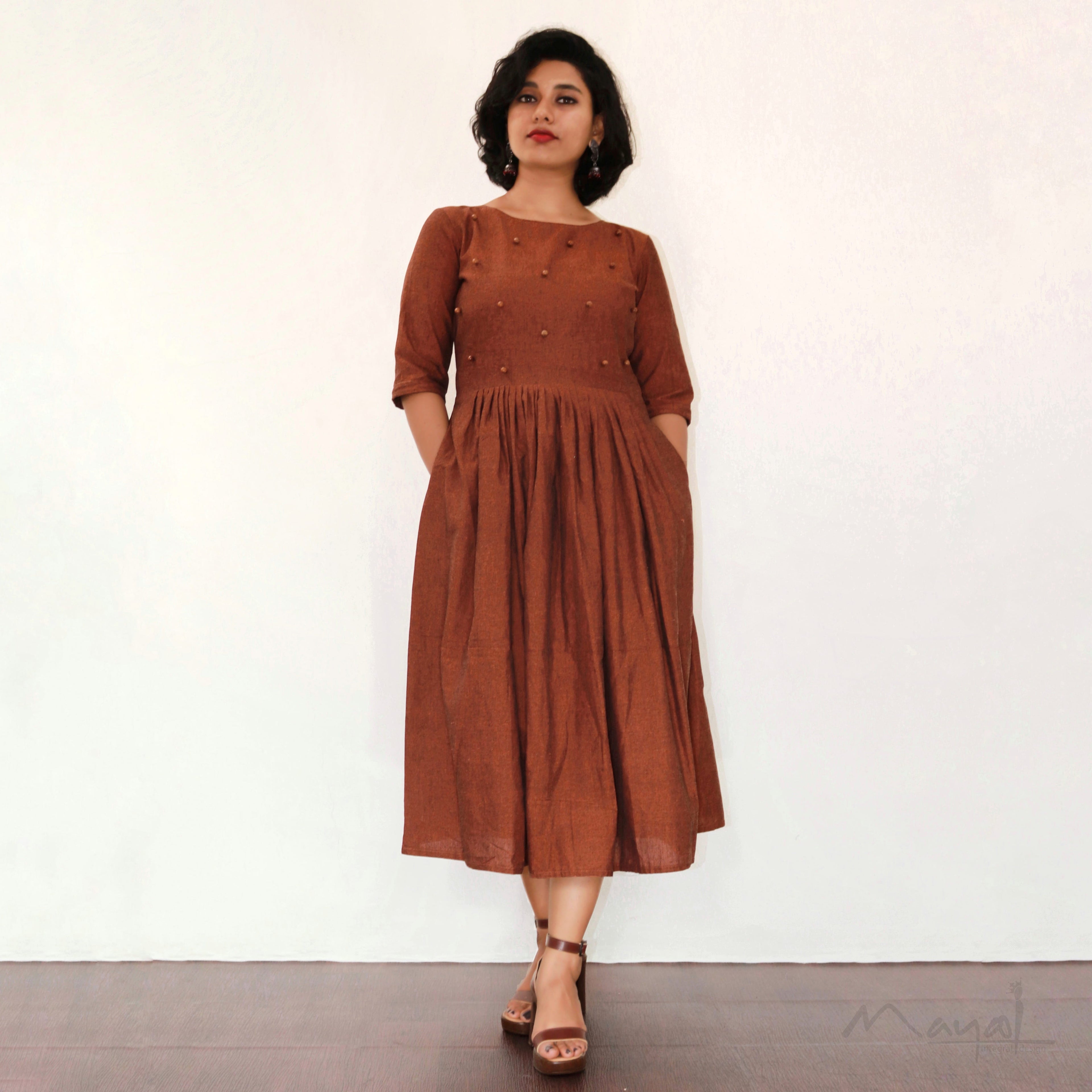Burnt Orange Fit & Flare Dresses
