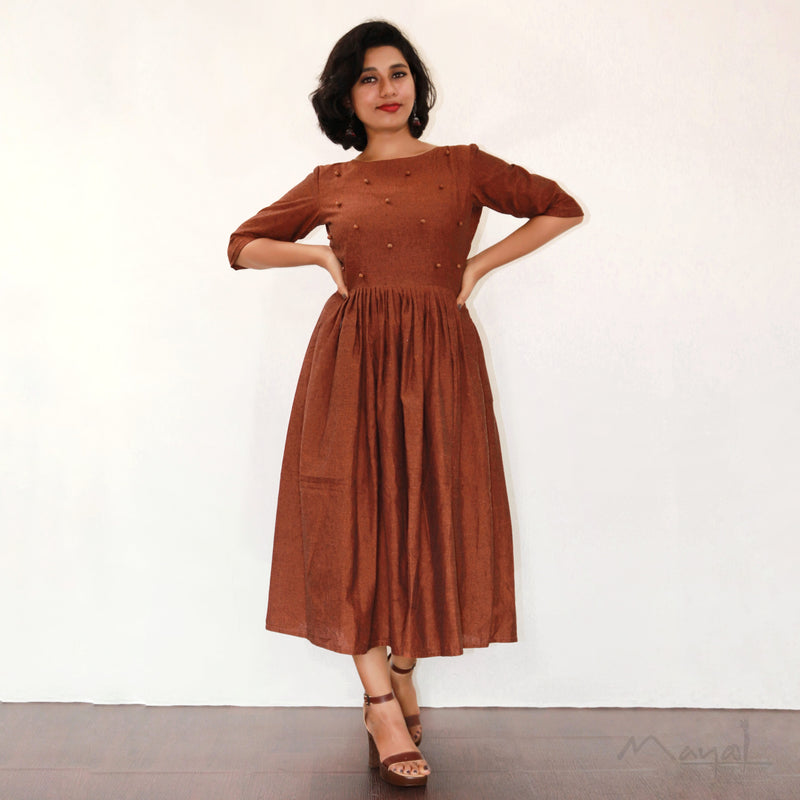 Burnt Orange Fit & Flare Dresses