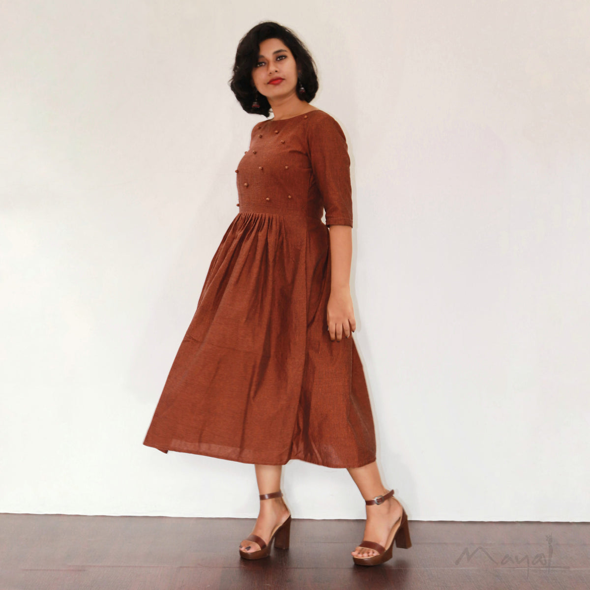 Burnt Orange Fit & Flare Dresses