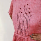 Reddish Pink Fit and Flare Cotton Dresses