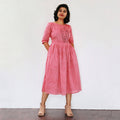 Reddish Pink Fit and Flare Cotton Dresses