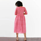 Reddish Pink Fit and Flare Cotton Dresses