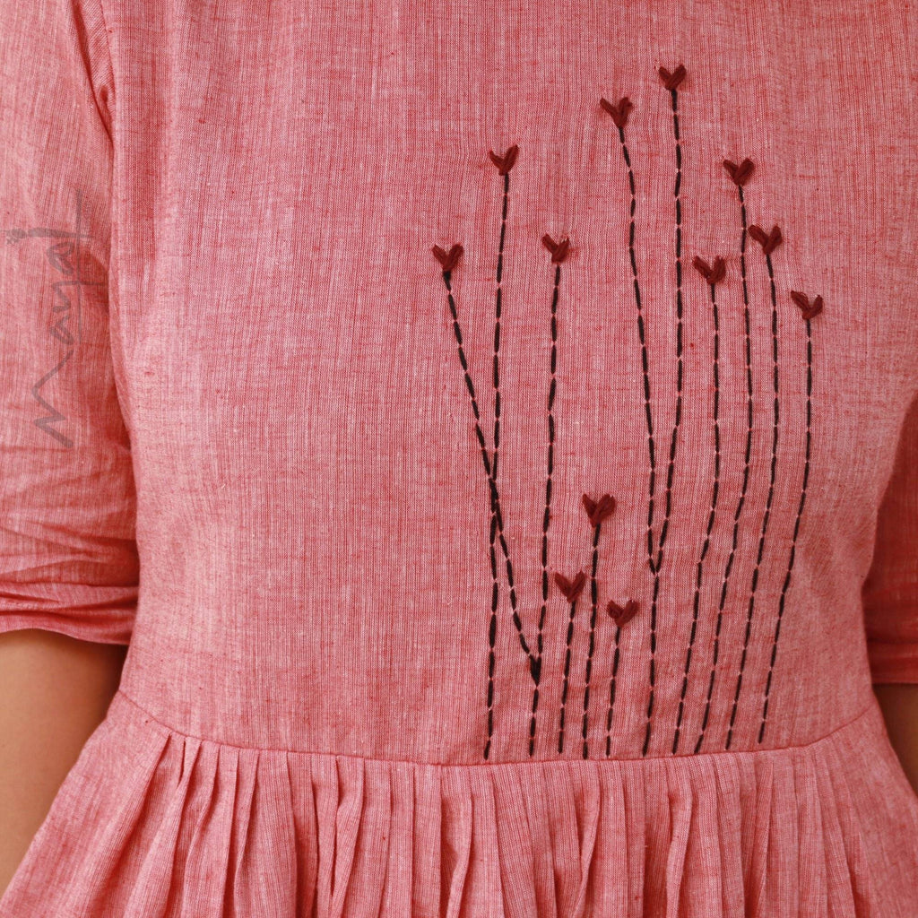 Reddish Pink Fit and Flare Cotton Dresses