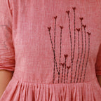 Reddish Pink Fit and Flare Cotton Dresses