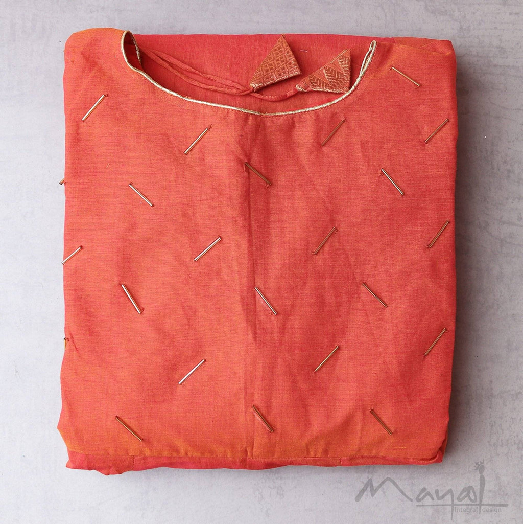 Orange Chettinad Cotton Full Gown With Zari Border