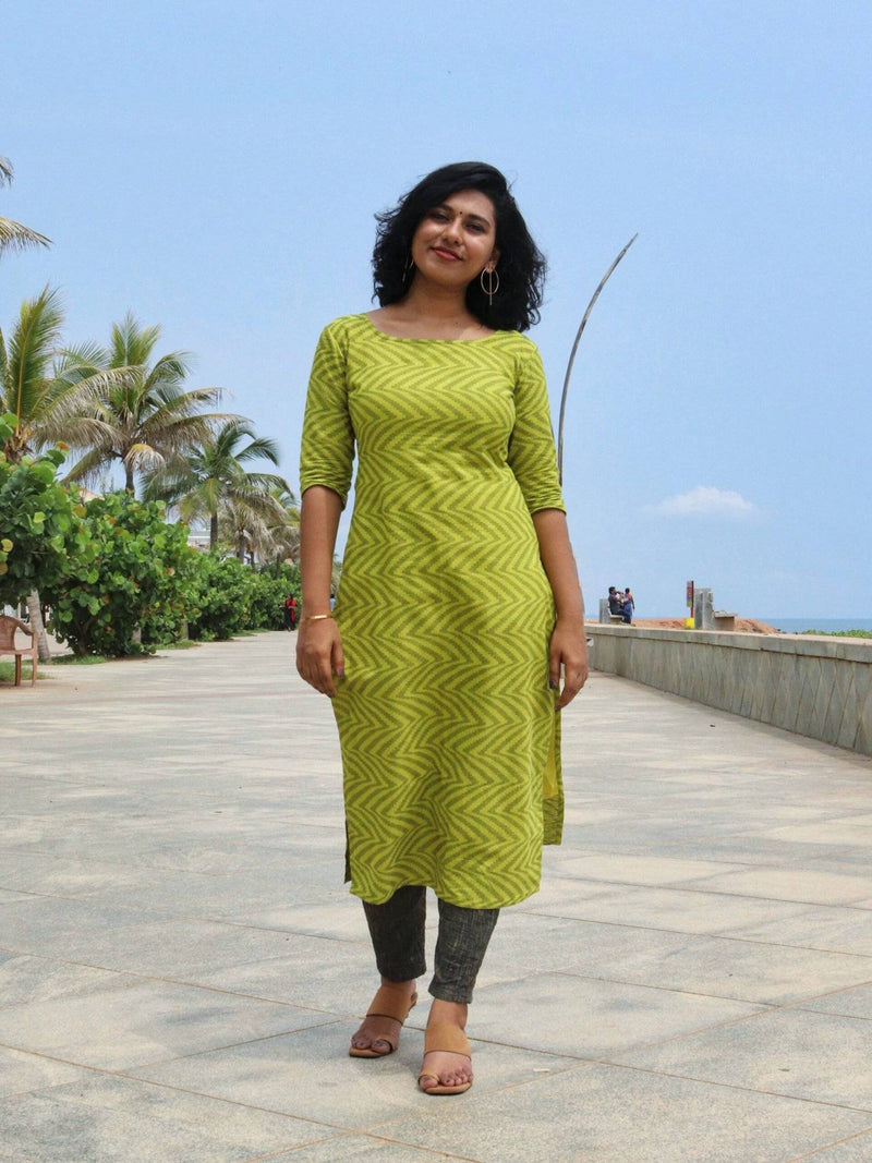 Light Green Self-Design Jacquard Cotton Kurta