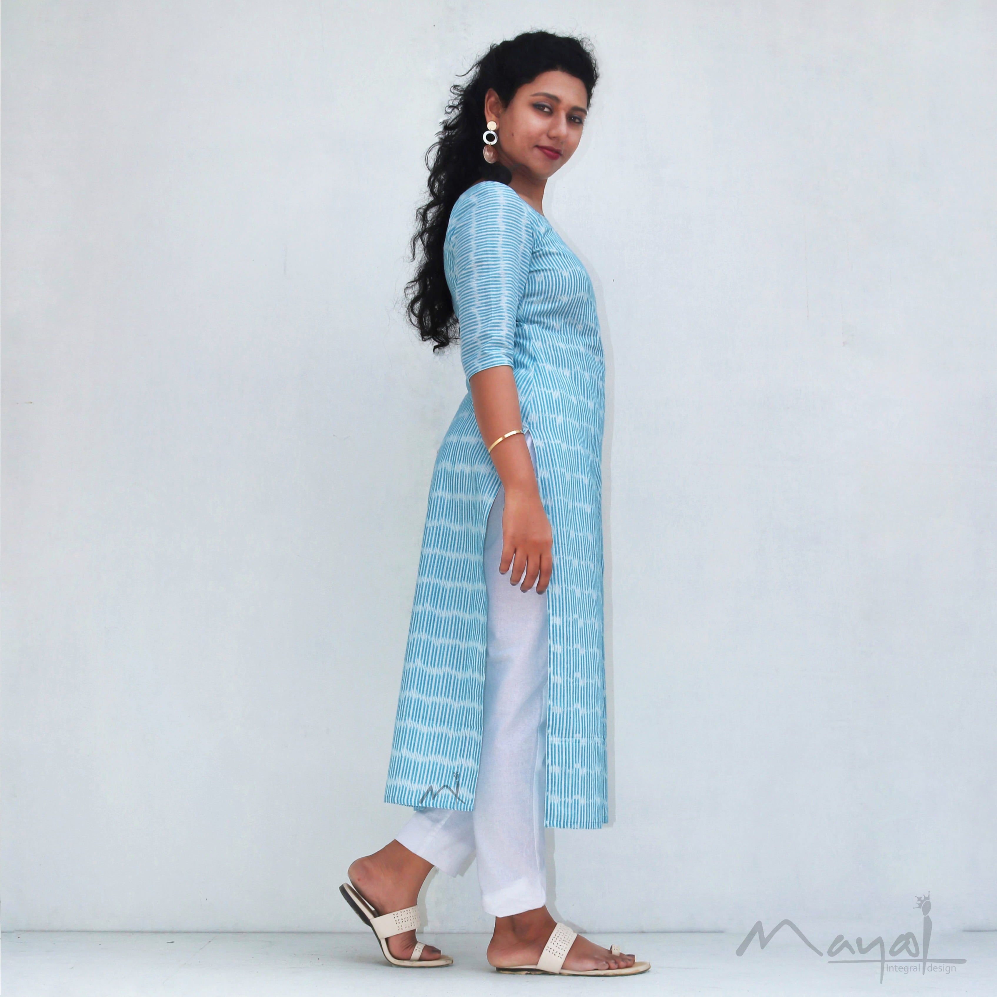 Blue Stripe Handloom Ikat Kurta