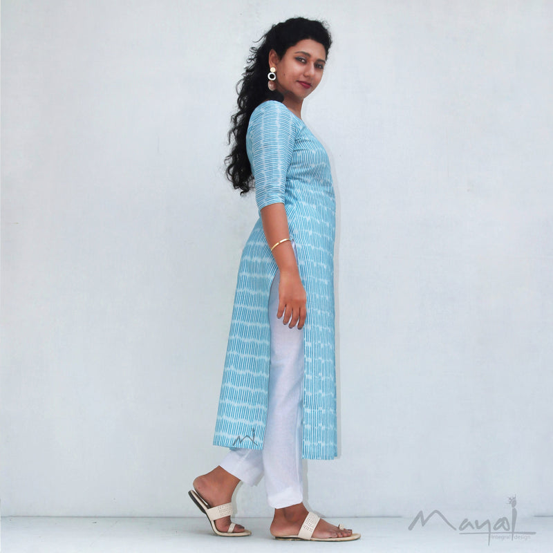 Blue Stripe Handloom Ikat Kurta