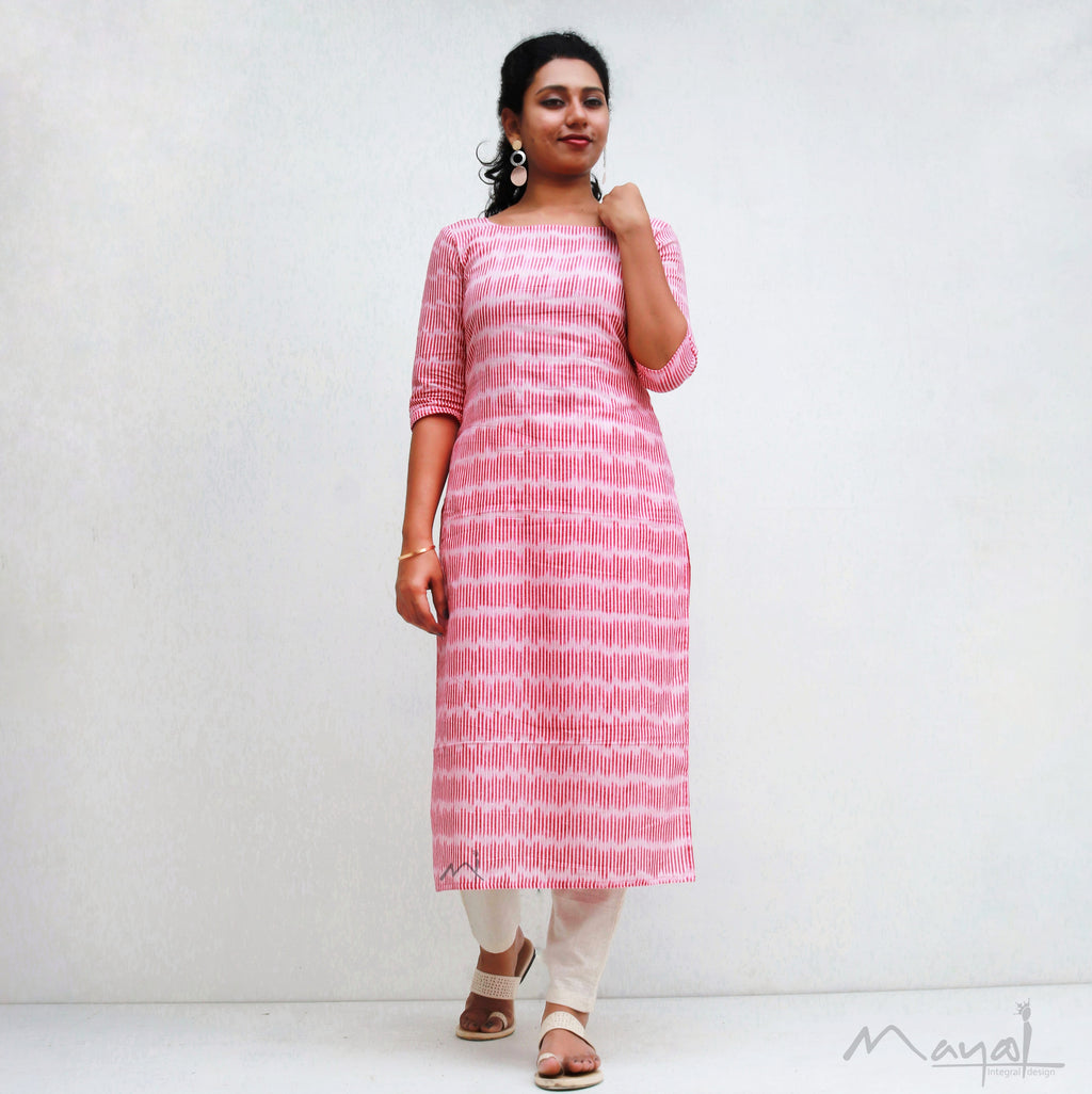 Red Stripe Handloom Ikat Kurta