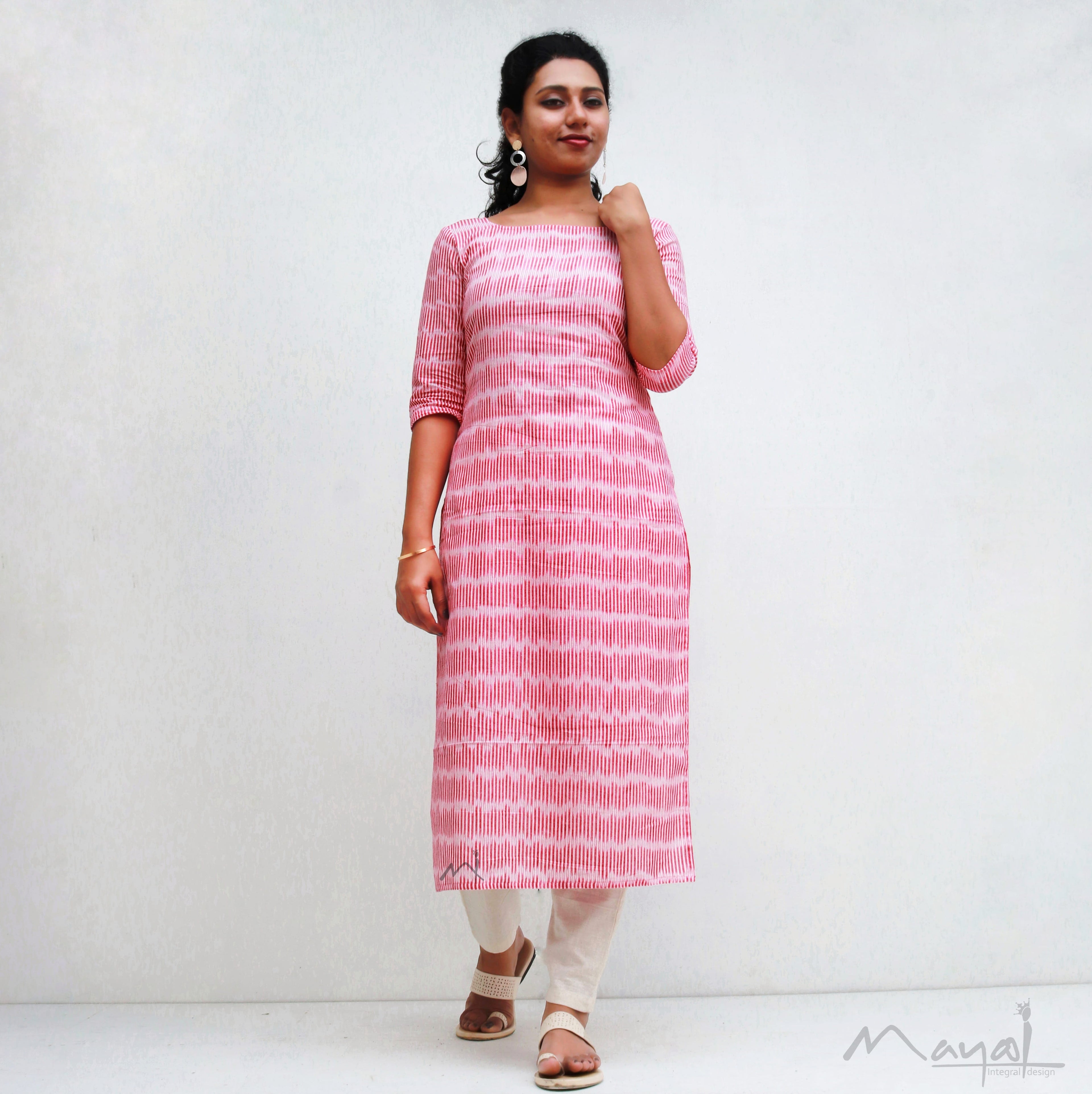 Red Stripe Handloom Ikat Kurta