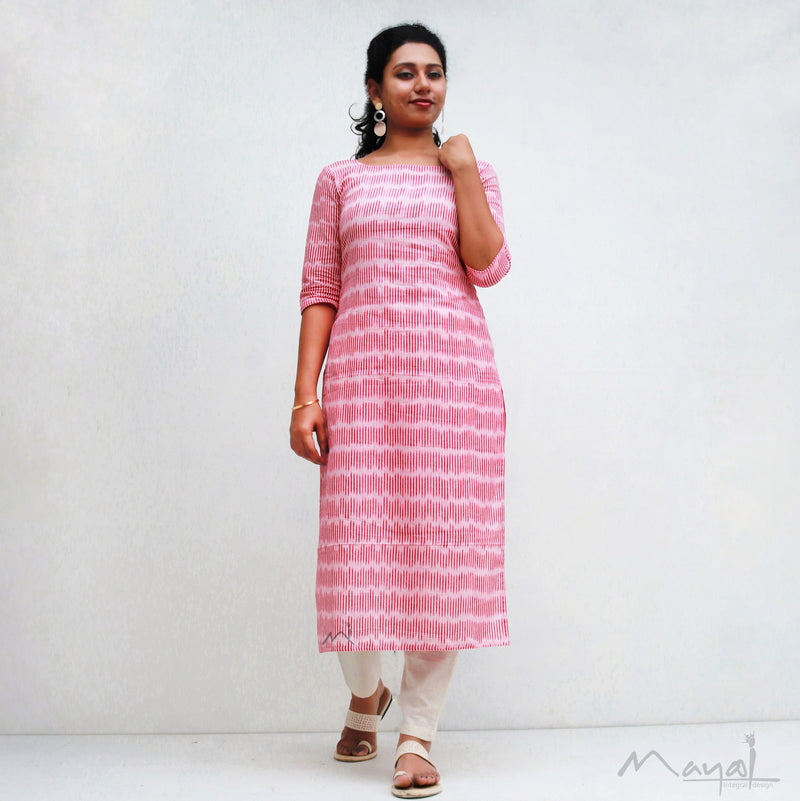 Red Stripe Handloom Ikat Kurta