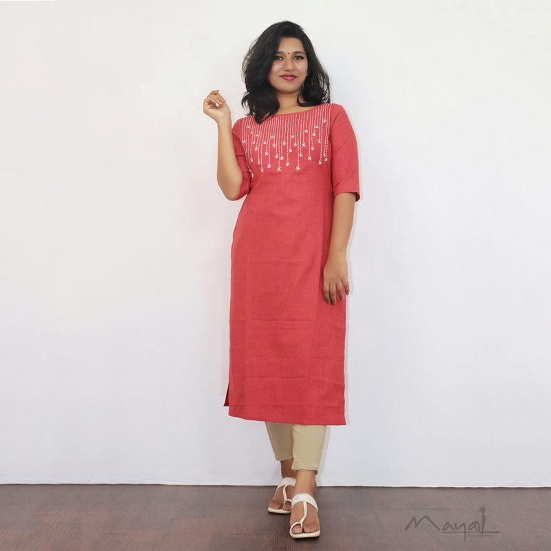 Sunset Orange Woven Cotton Kurta