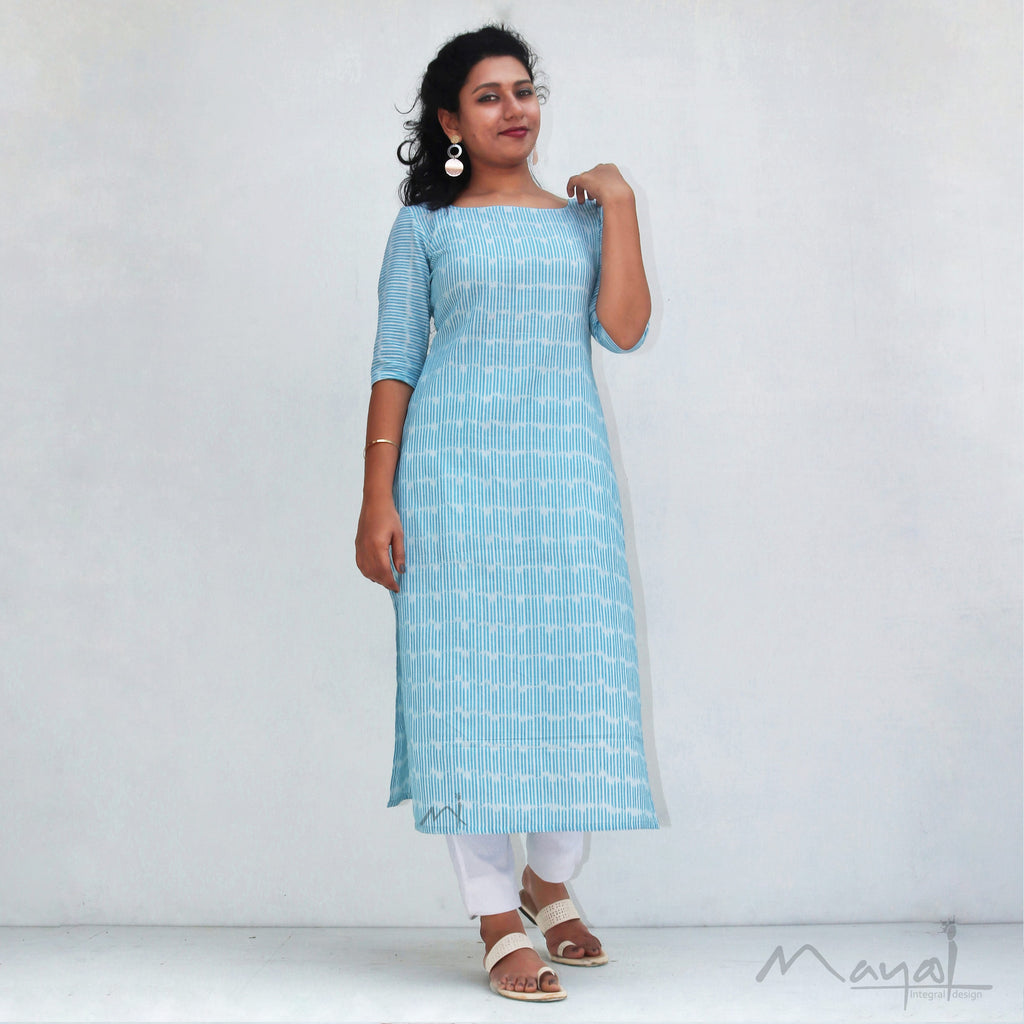 Blue Stripe Handloom Ikat Kurta