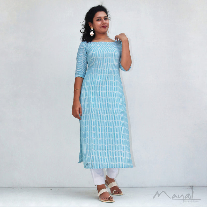 Blue Stripe Handloom Ikat Kurta