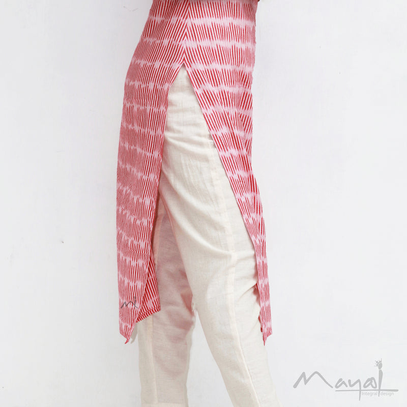 Red Stripe Handloom Ikat Kurta