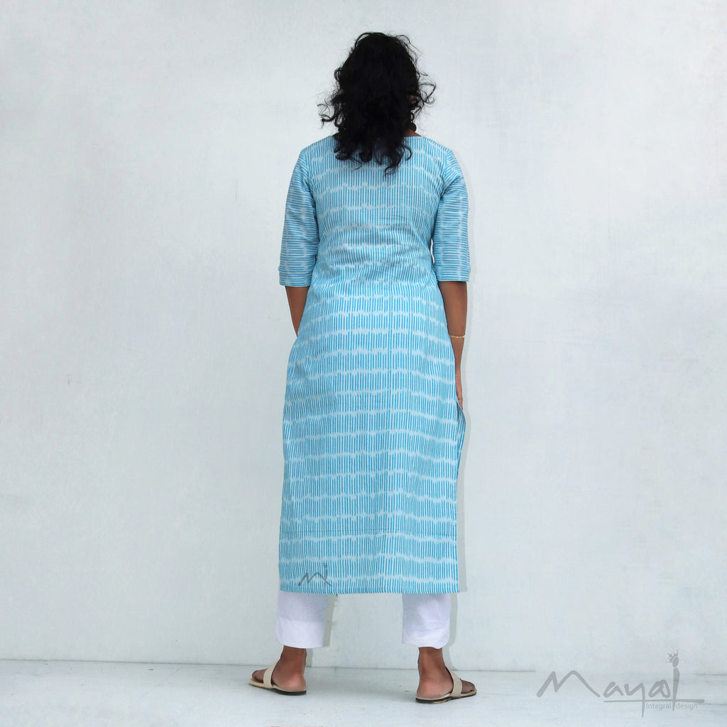 Blue Stripe Handloom Ikat Kurta