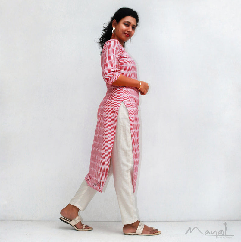 Red Stripe Handloom Ikat Kurta