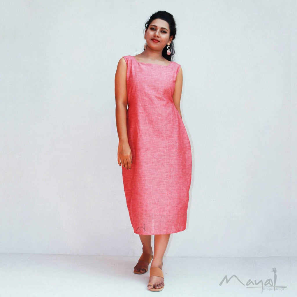 Pink Sleeveless Cotton Fit Dresses With Shrug