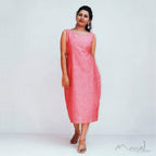 Pink Sleeveless Cotton Fit Dresses With Shrug