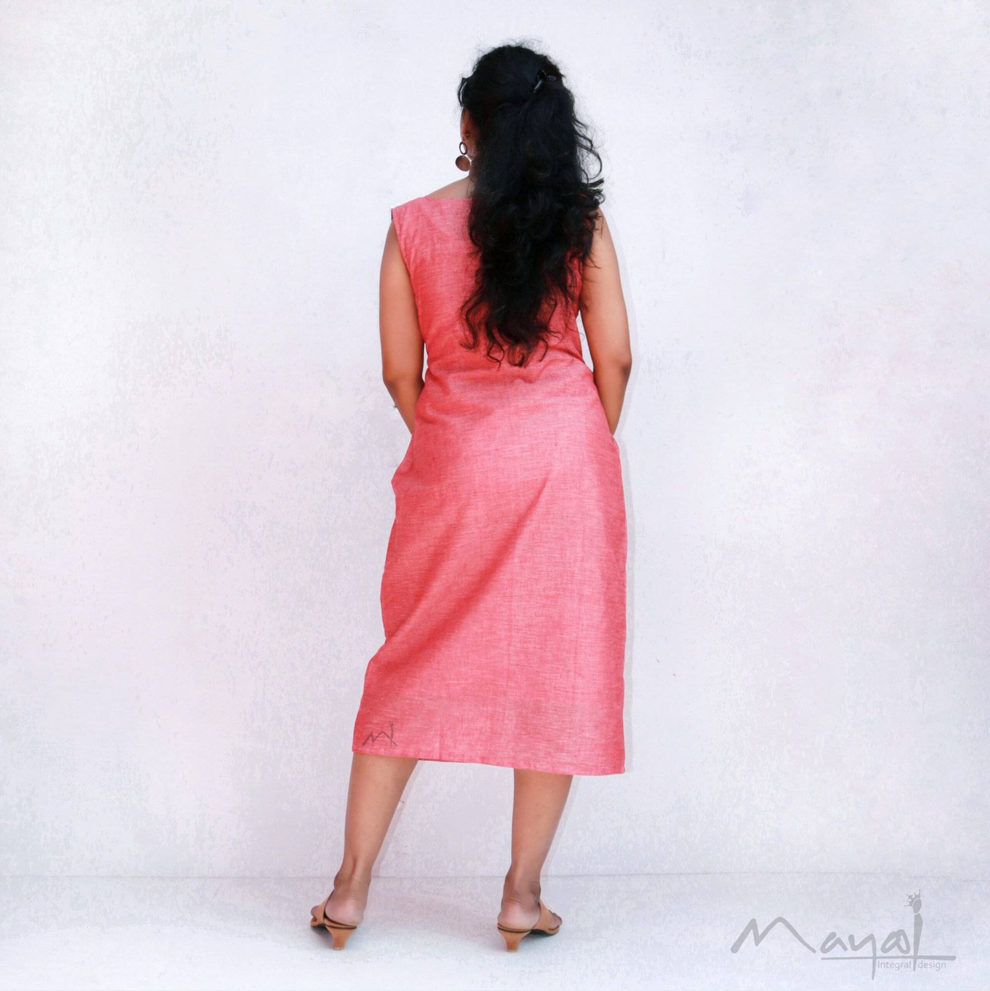 Pink Sleeveless Cotton Fit Dresses With Shrug