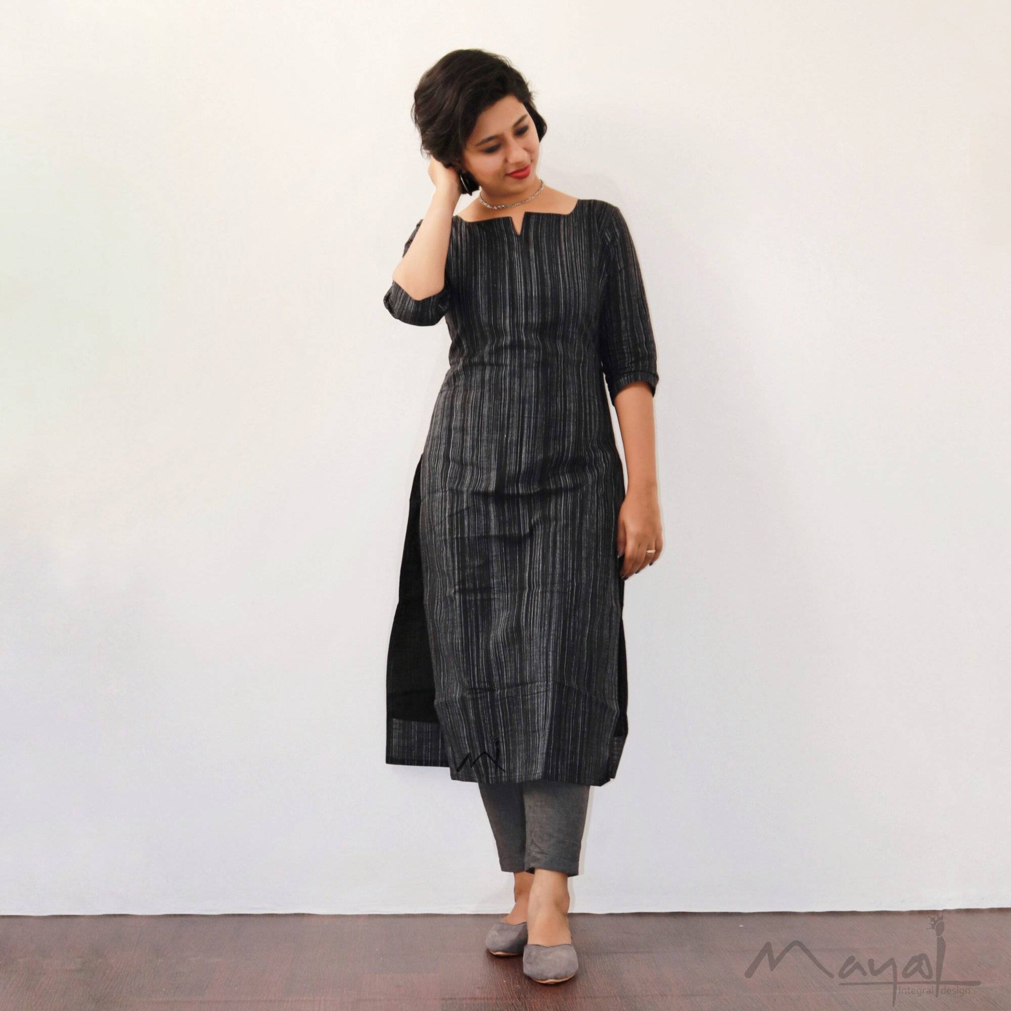 Black Stripe Cotton Kurta