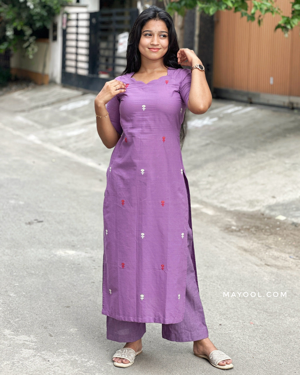 Amethyst Lavender Embroidery Cotton Kurta