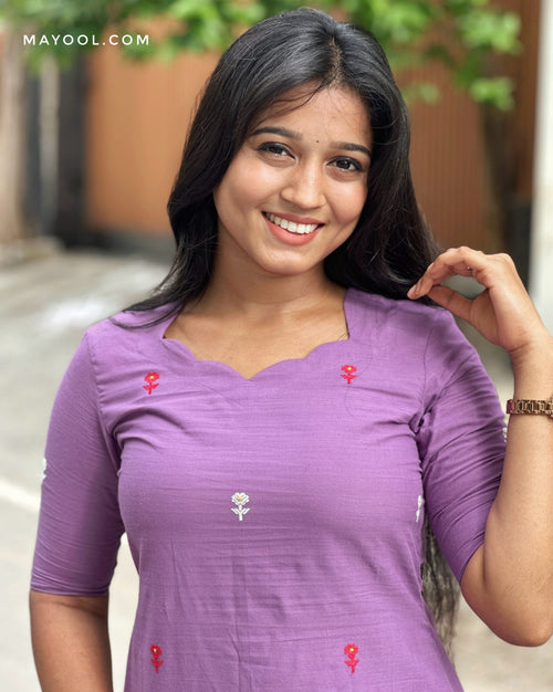 Amethyst Lavender Embroidery Cotton Kurta