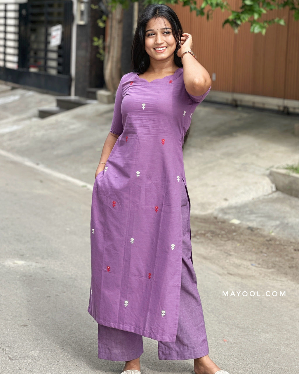 Amethyst Lavender Embroidery Cotton Kurta