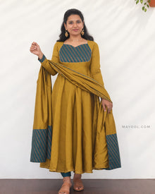 Antique Mustard Gold Silk Cotton Anarkali Dresses