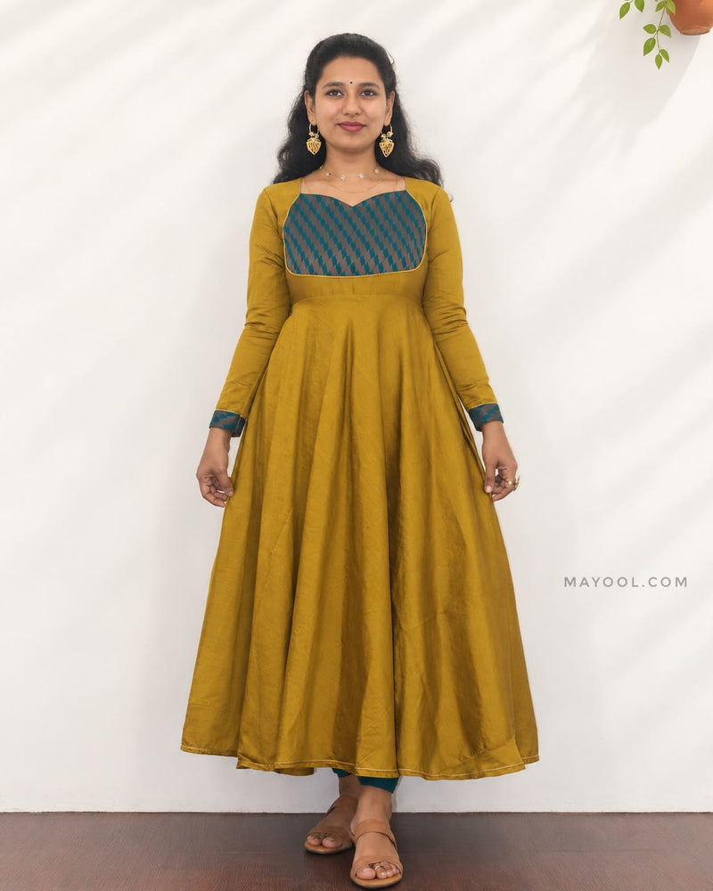 Antique Mustard Gold Silk Cotton Anarkali Dresses