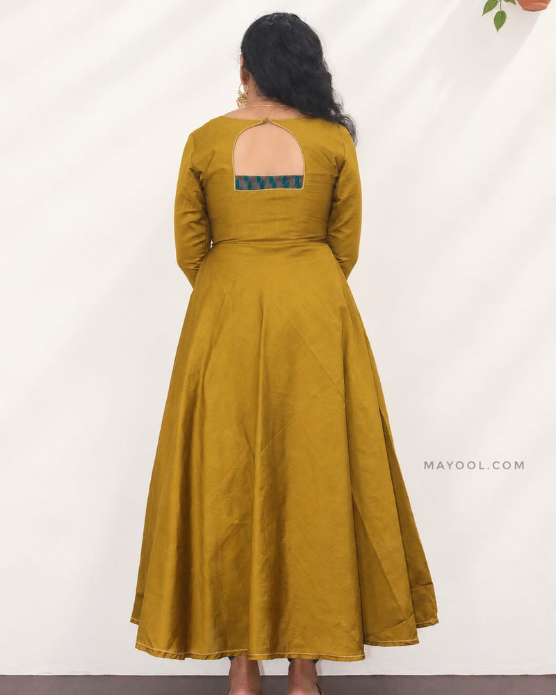 Antique Mustard Gold Silk Cotton Anarkali Dresses