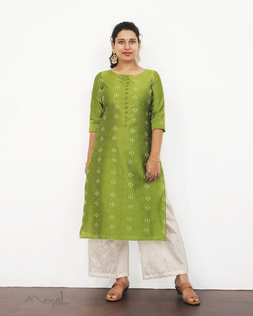 Apple Green Silk Cotton Kurta