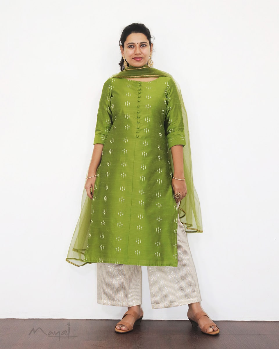 Apple Green Silk Cotton Kurta