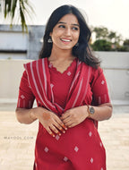 Apple Red Jamdani Cotton Kurta
