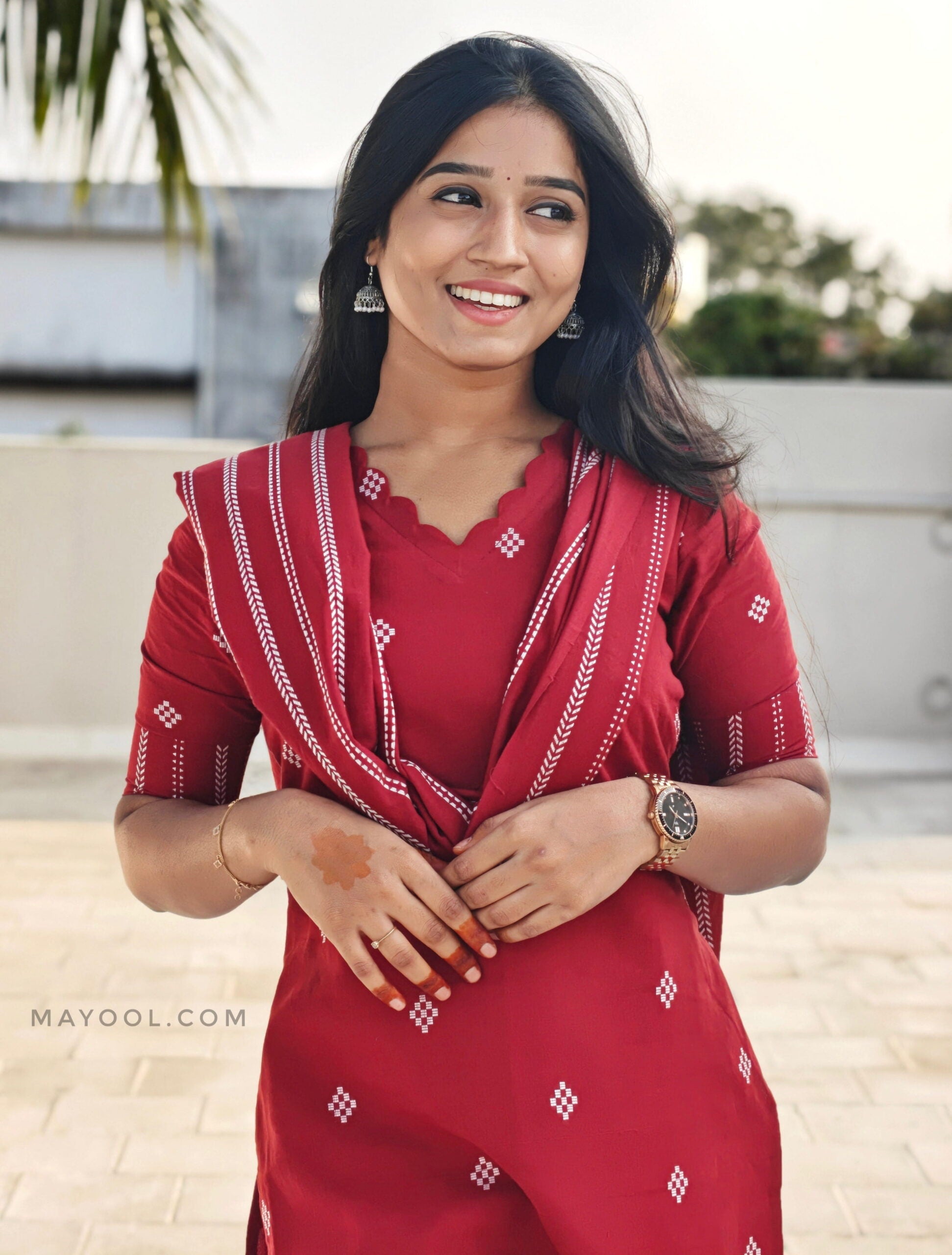 Apple Red Jamdani Cotton Kurta