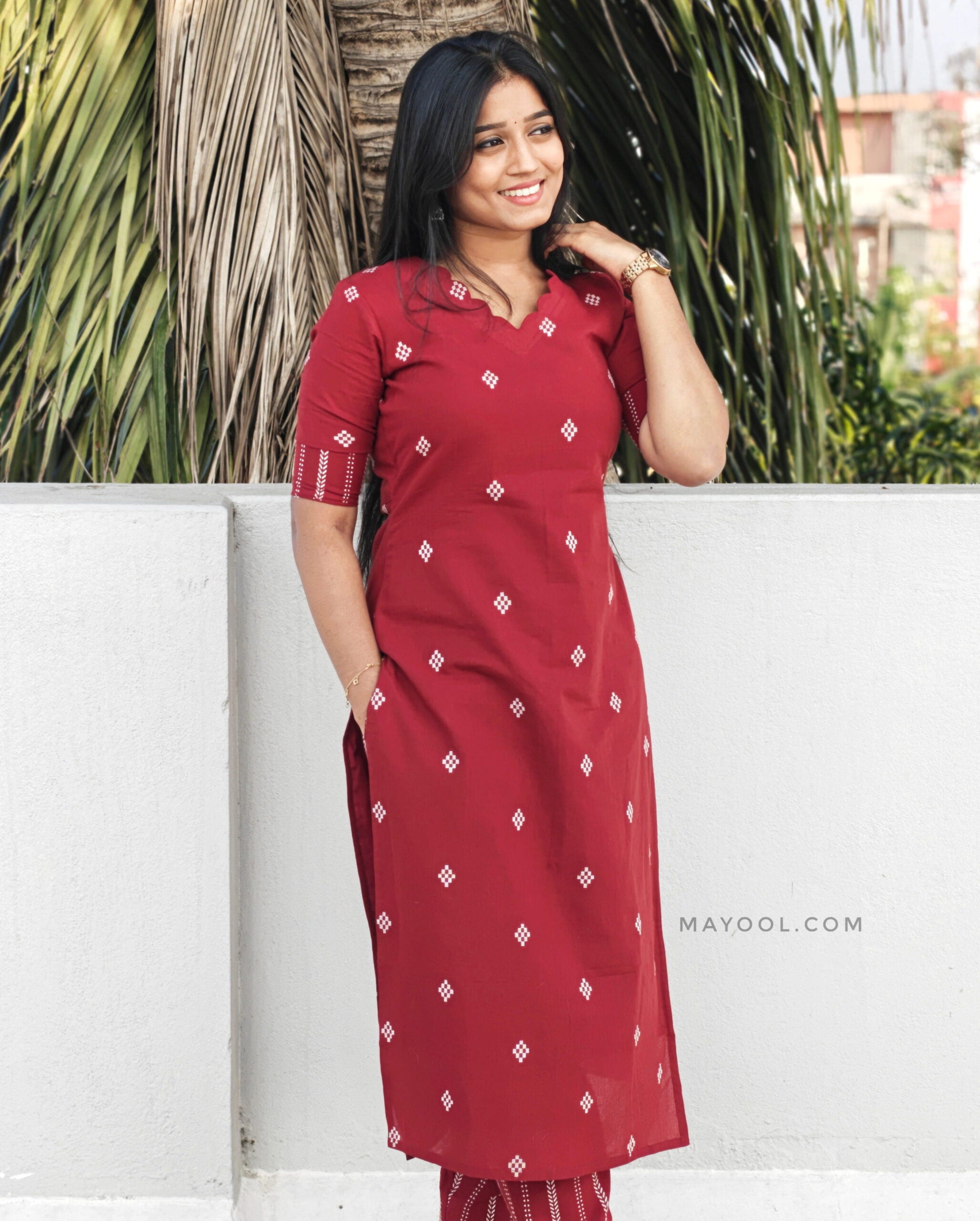 Apple Red Jamdani Cotton Kurta