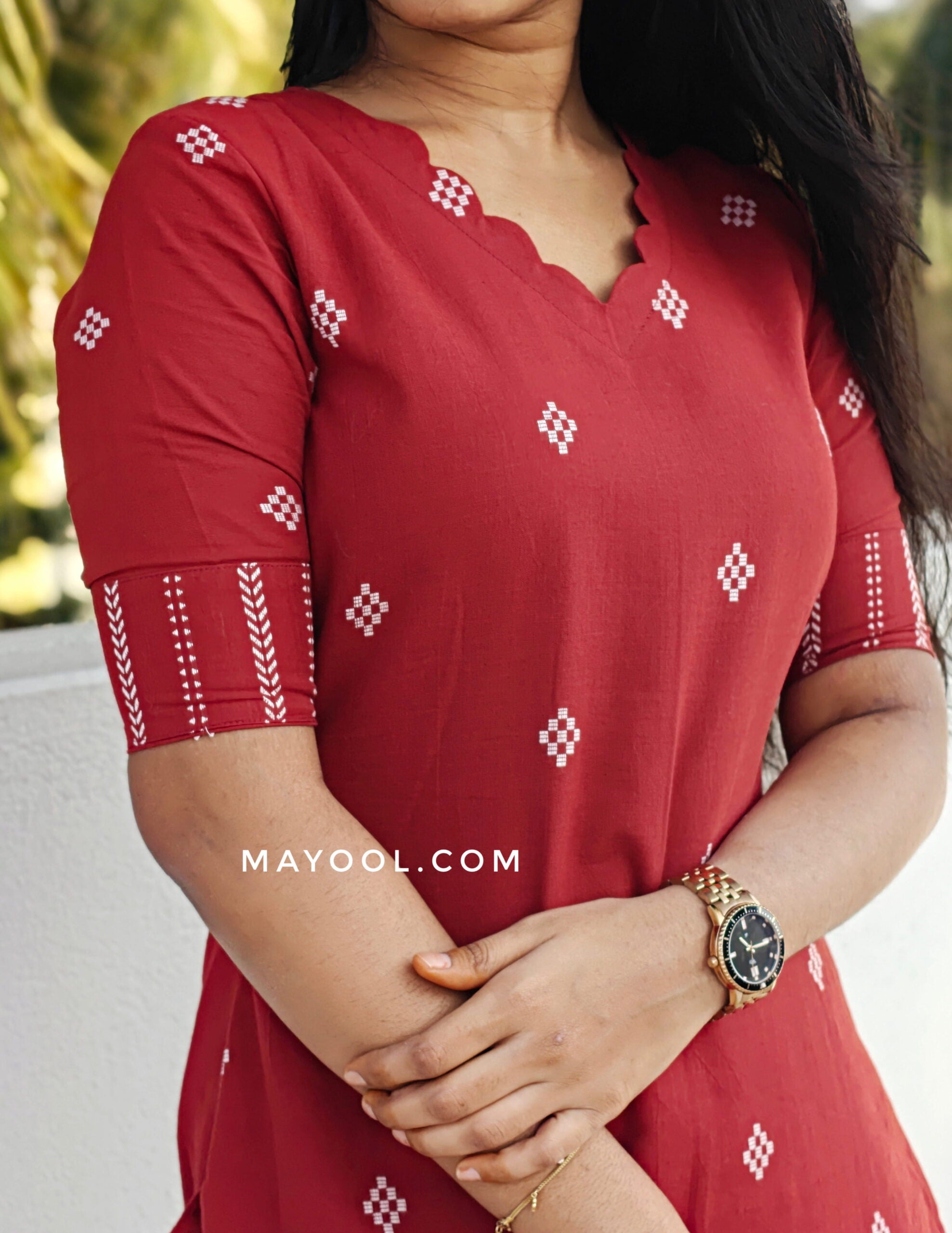 Apple Red Jamdani Cotton Kurta
