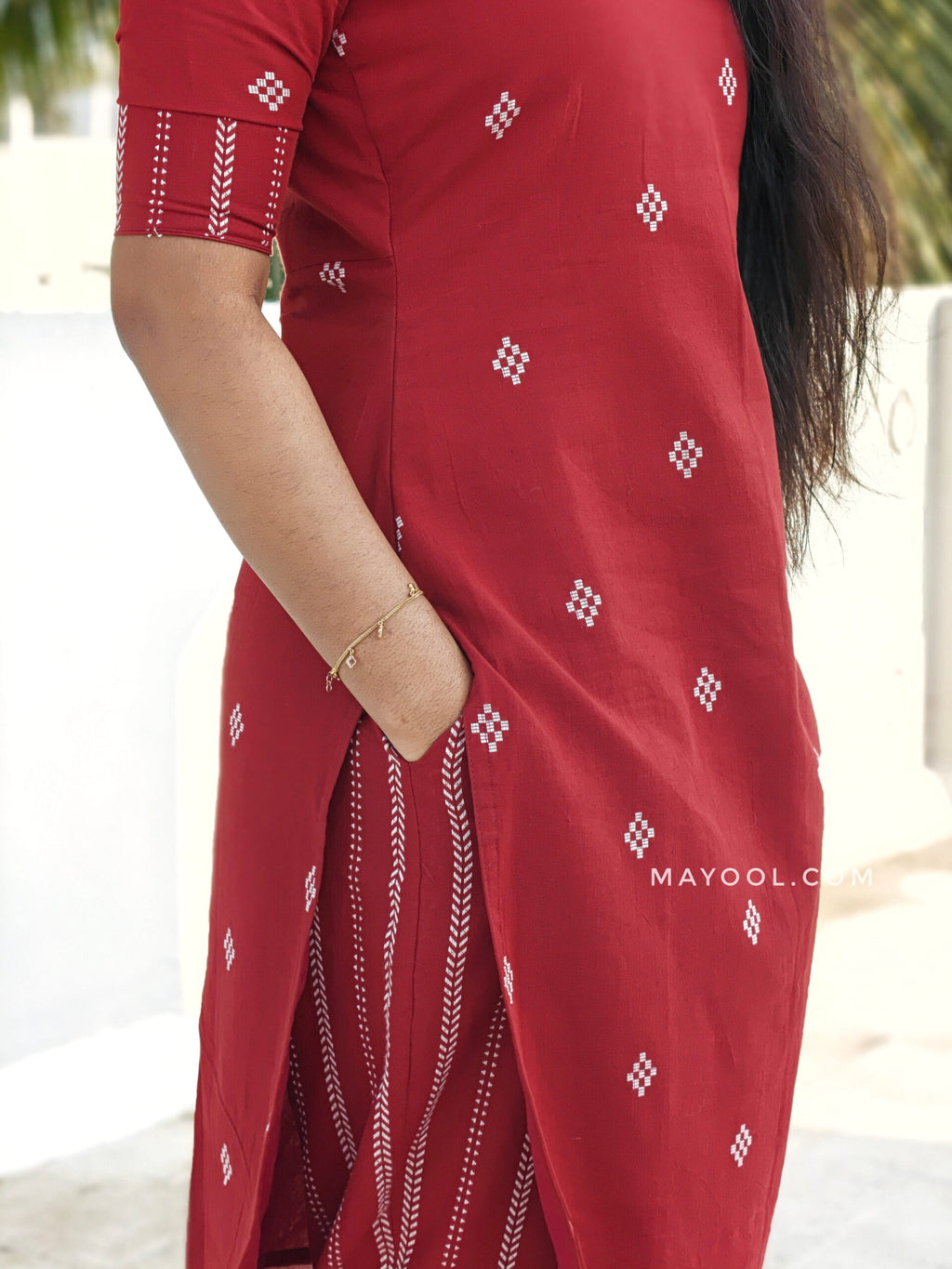 Apple Red Jamdani Cotton Kurta