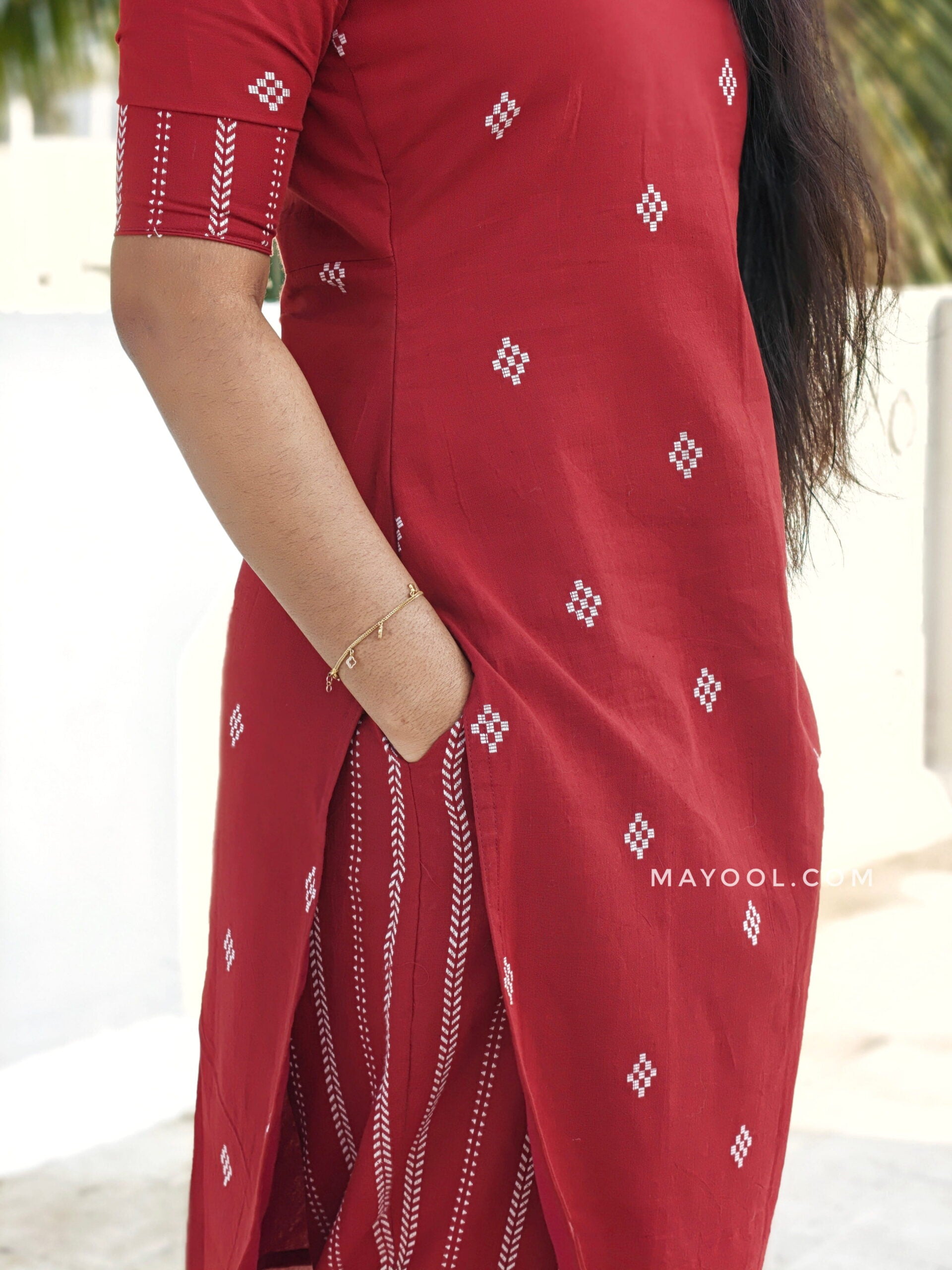 Apple Red Jamdani Cotton Kurta