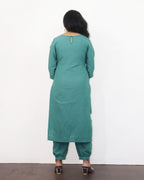 Aqua Blue Cotton Kurta With Minimal Embroidery